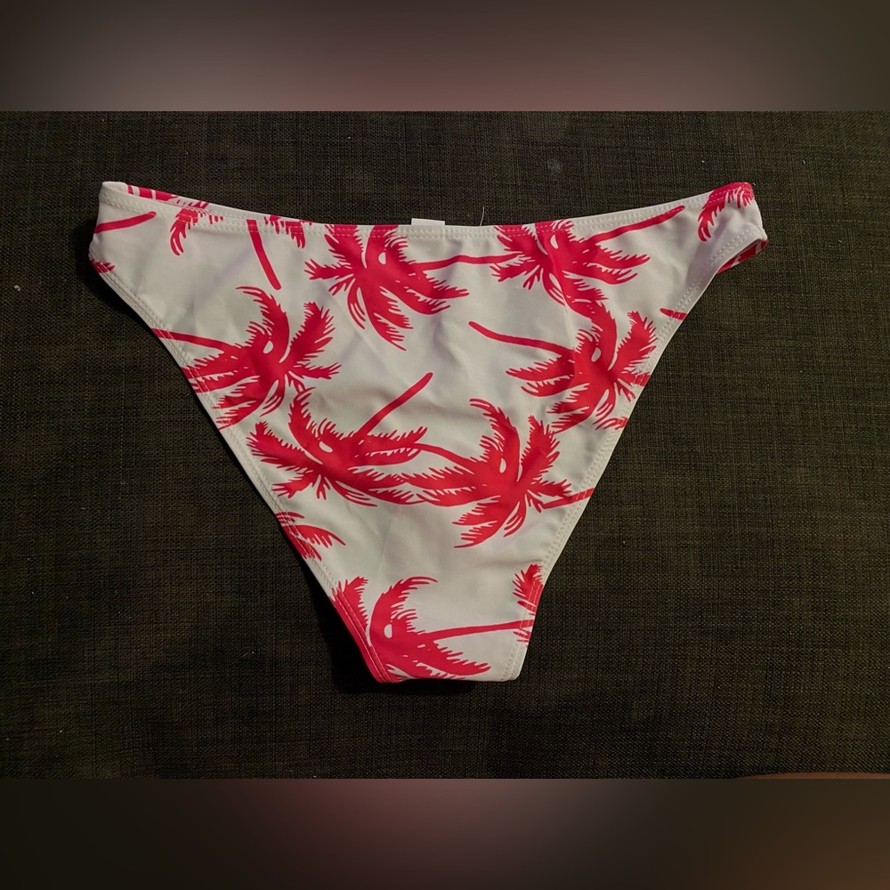 NWOT White and Pink Palm Tree Cheeky Bikini Bottom - Women Large